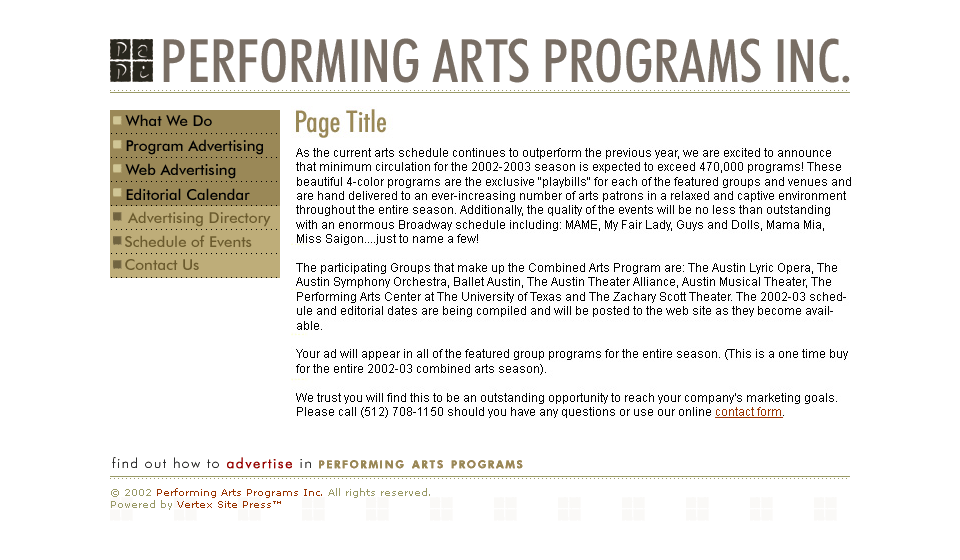 Performace Arts Programs Website Design 2
